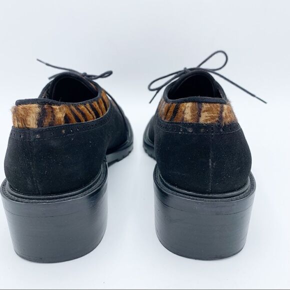 STUART WEITZMAN Black Suede and Animal Print Calf-hair Lug Sole Tie‎ Oxfords EUC - Picture 7 of 16